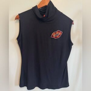 Simon Chang Black and Orange Fitted Muscle Tee